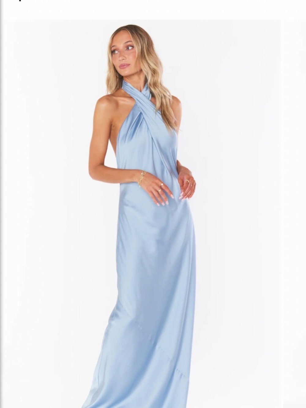 Jasmine Backless Cross-Neck Satin Maxi Dress in Light Blue